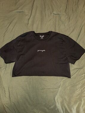 YoungLA Black Cropped Logo Tee